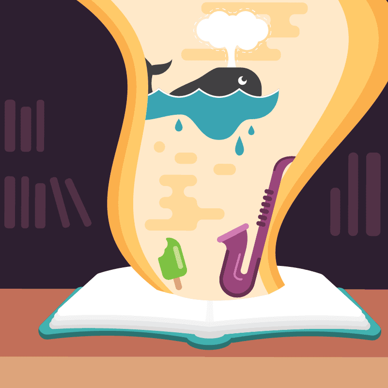 Illustrated library scene for Escape into a Book