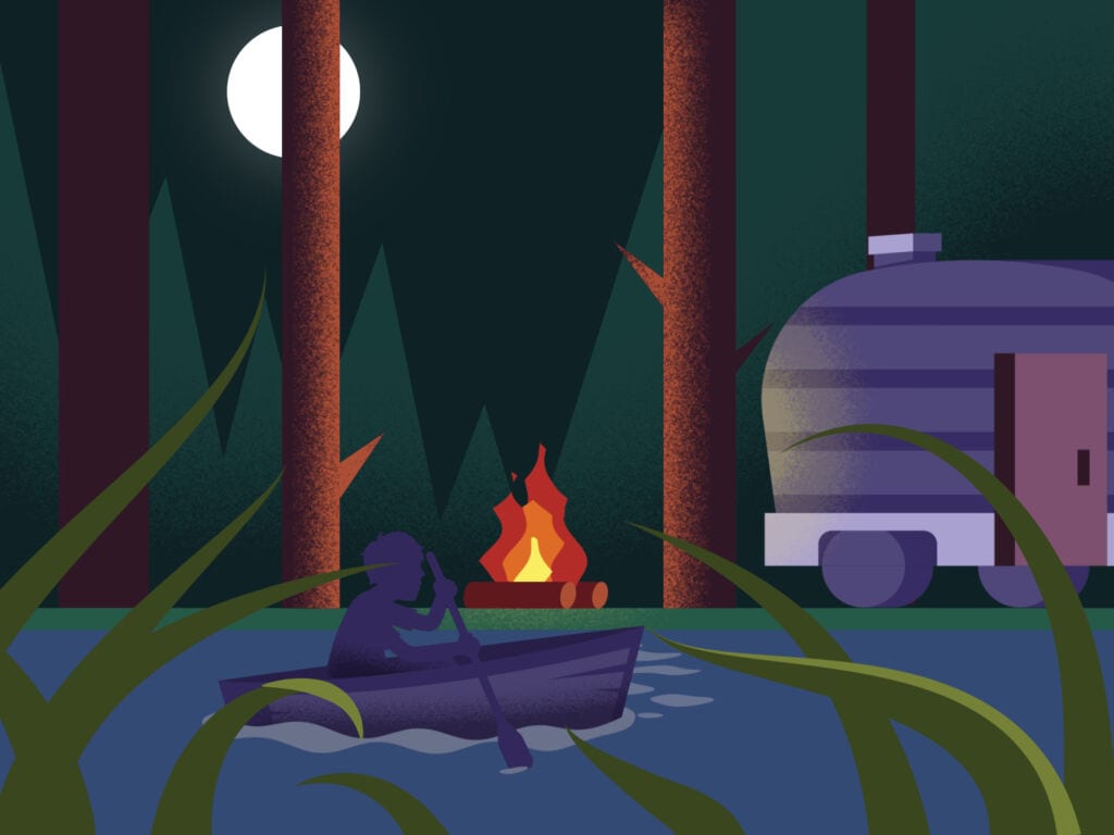 Campfire animation scene with stylized motion graphics