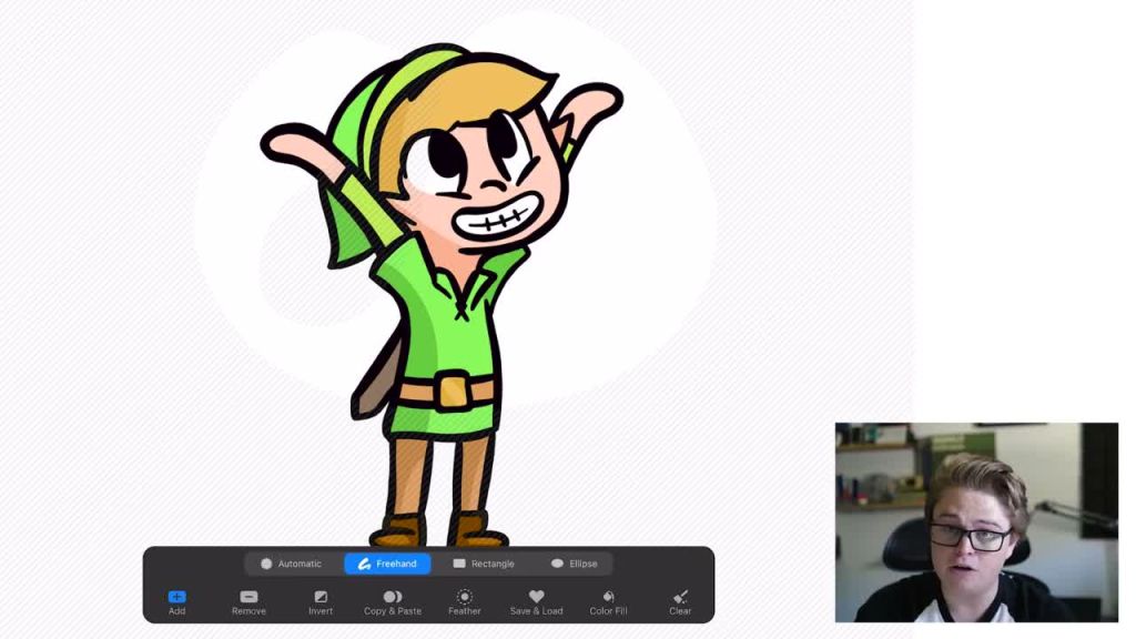 Procreate selection tools showing freehand selection around artwork