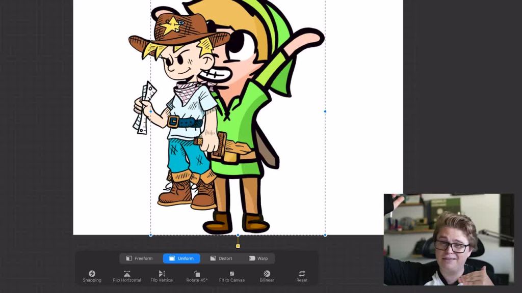 Procreate transform controls showing interpolation options before resizing artwork