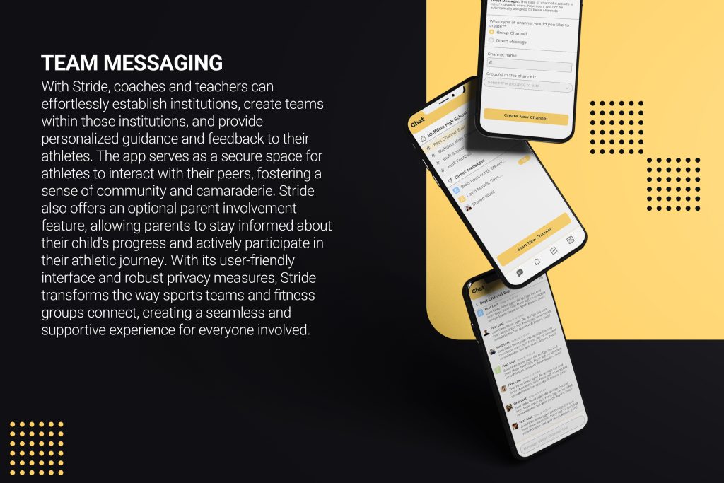 Stride team management app screens