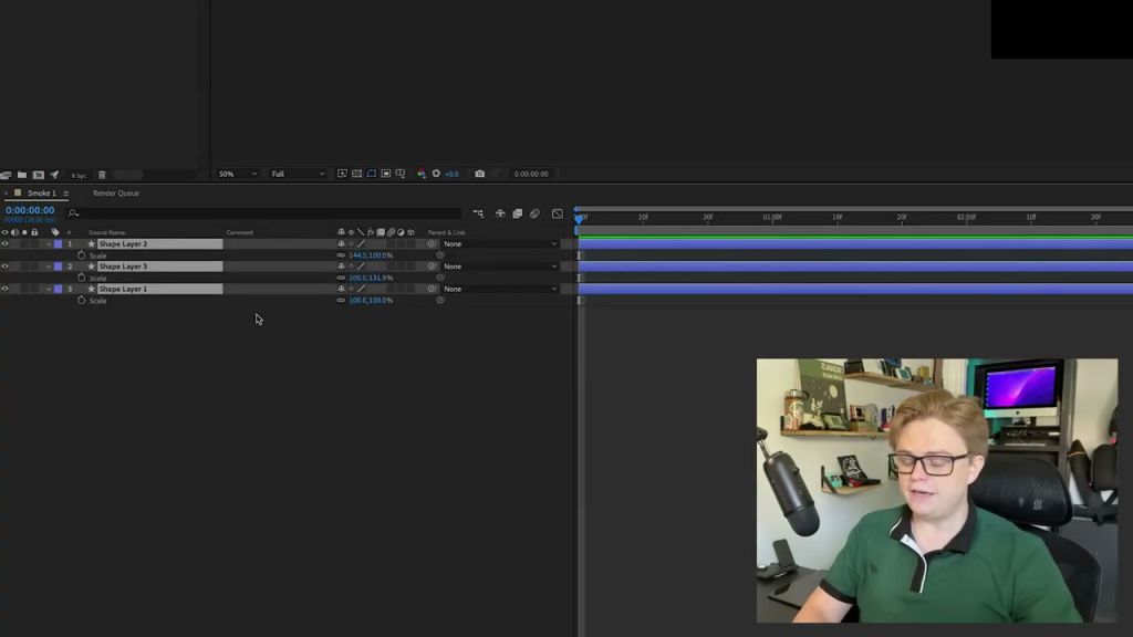 After Effects shape layers animated upward to create 2D smoke