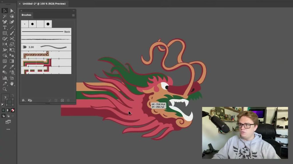 Illustrator custom pattern brush tiles for dragon head and tail artwork