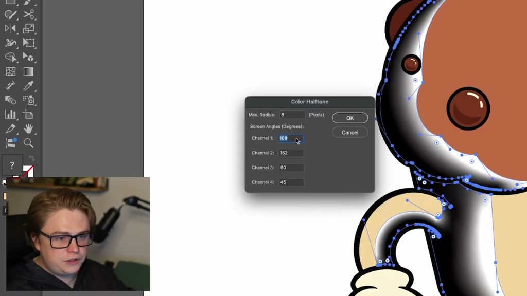 Adobe Illustrator Color Halftone settings over vector artwork for comic dot shading
