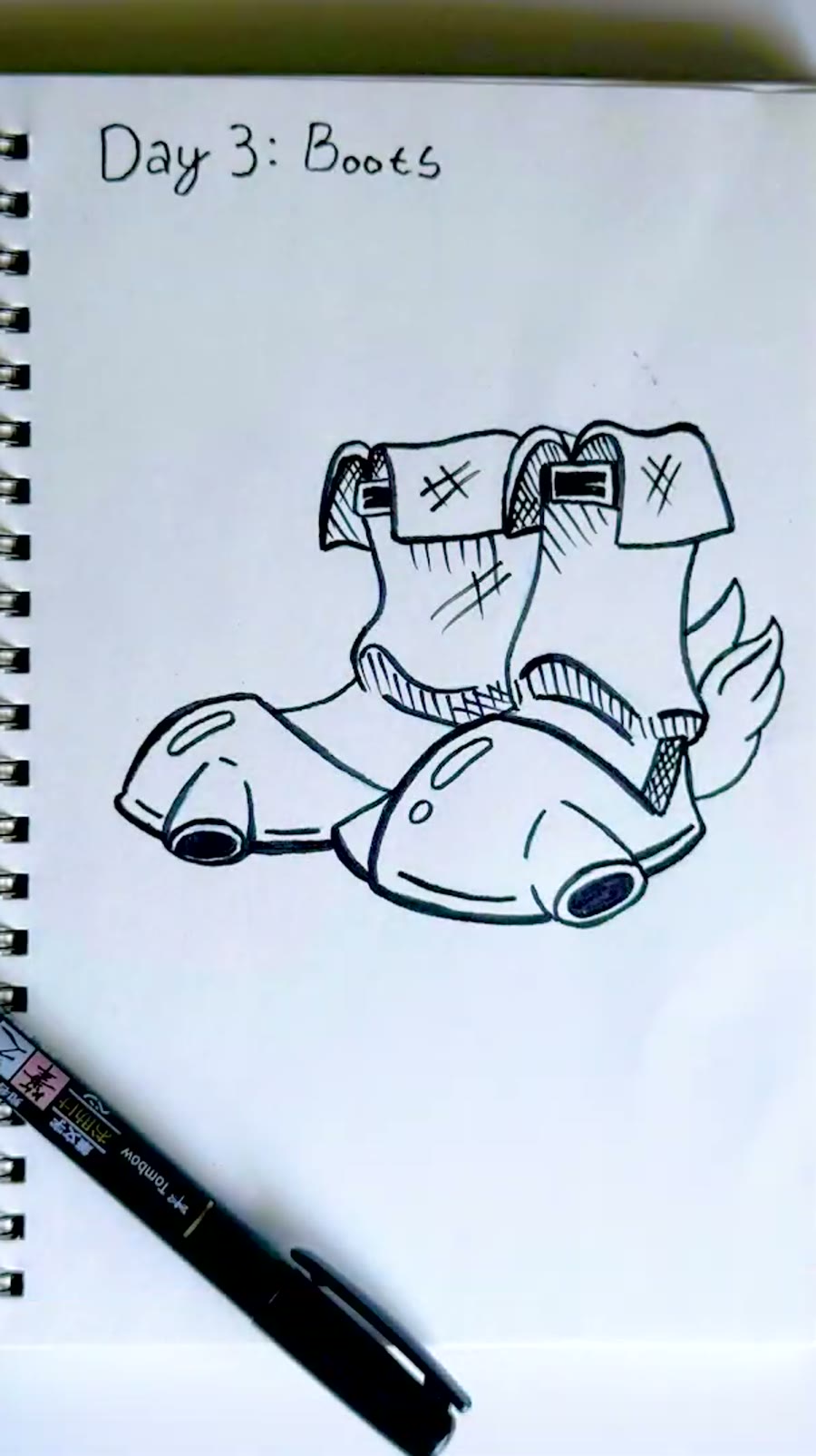 Inktober boots drawing inspired by the Hover Boots from The Legend of Zelda.