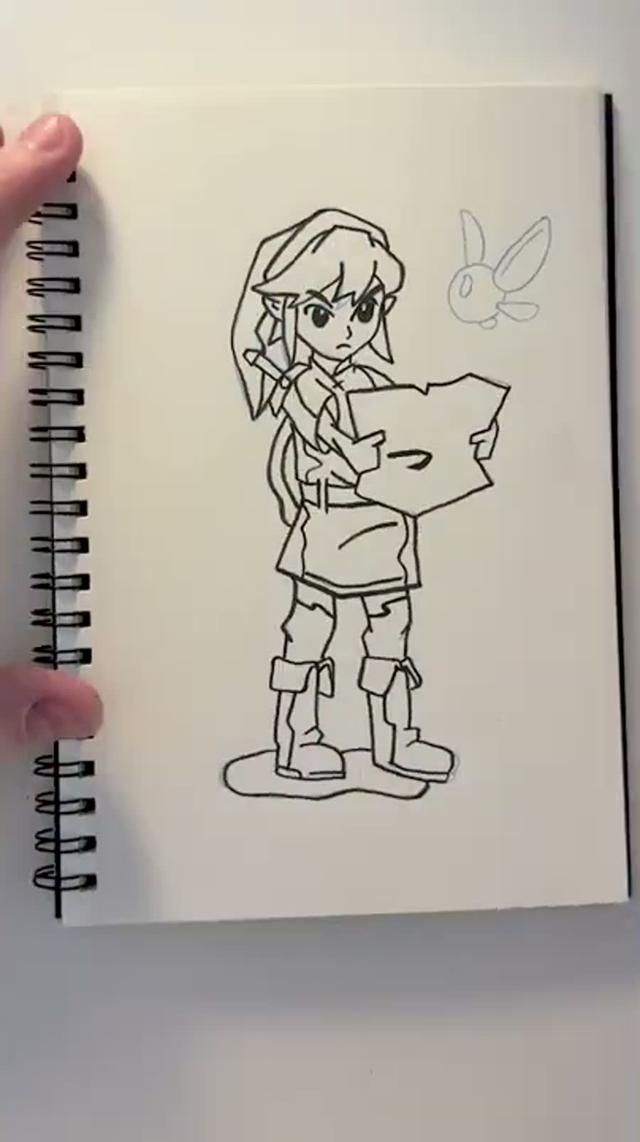 Inktober trek drawing with a Link-inspired adventurer holding a map.