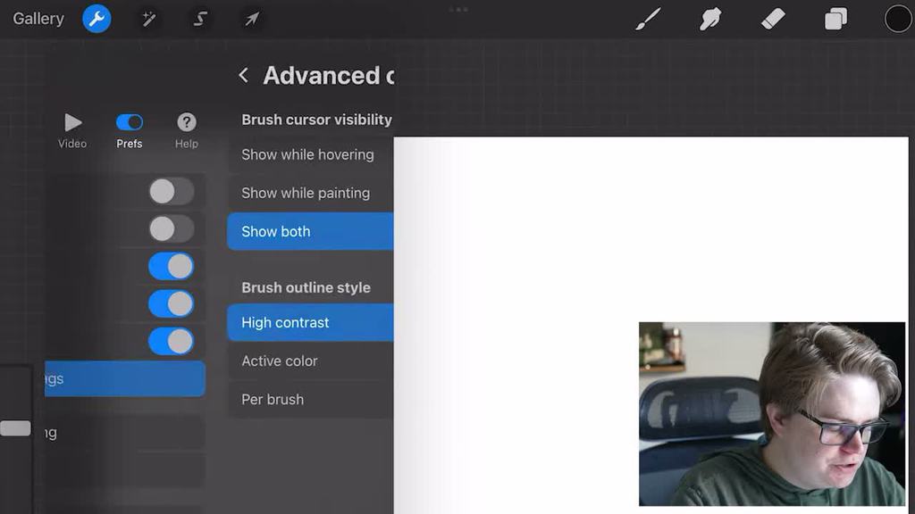 Procreate Apple Pencil cursor visibility and brush preference settings