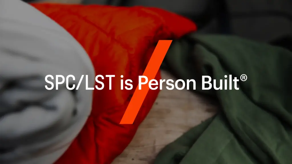 SPC/LST Person Built message centered over red, white, and green technical apparel